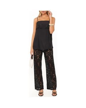 Petal & Pup Ethel Lace 2-Piece Camisole And Wide Leg Pants Set - Black