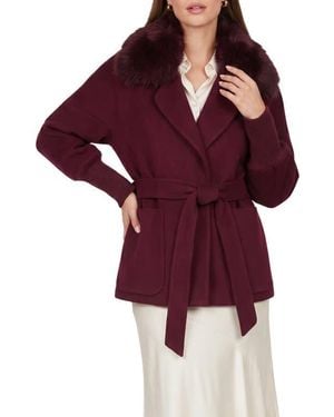 Gorski Fabric Jacket With Detachable Genuine Shearling Collar, Belt - Red