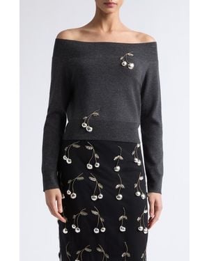 Monse Cherry Off The Shoulder Merino Wool Sweater - Black