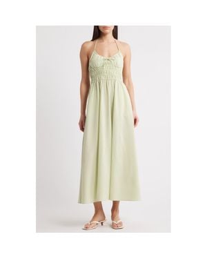 Solid & Striped The Lolita Gingham Smocked Cover-Up Halter Dress - Yellow