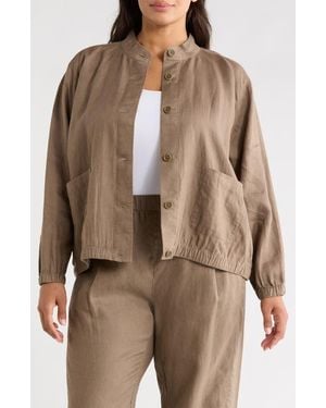 Eileen Fisher Stand Collar Linen Jacket - Brown