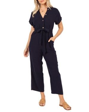 Petal & Pup Archie Tie Waist Linen Jumpsuit - Blue