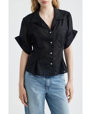 CISSA Sheer Cotton Button-Up Shirt - Black