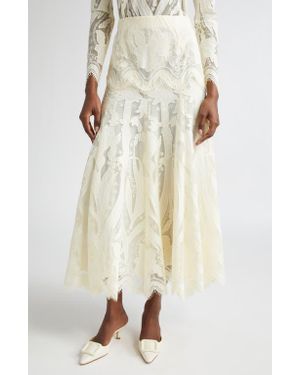 Lela Rose Floral Lace A-Line Skirt - Natural