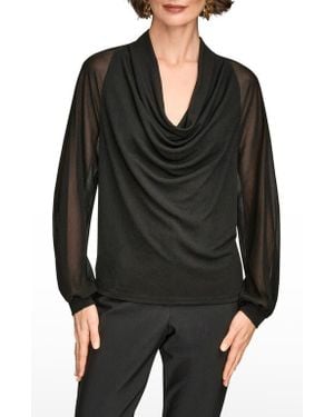Donna Karan Sheer Sleeve Cowl Neck Top - Black