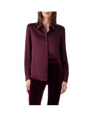 Akris Stretch Silk Satin Button-Up Top - Red