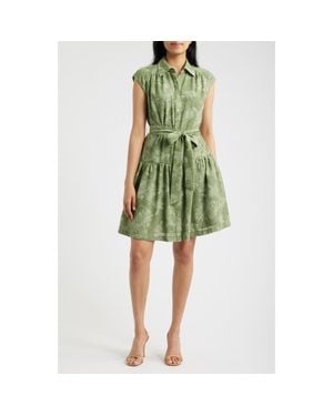 Julia Jordan Floral Cap Sleeve Shirt Dress - Green