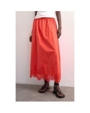 TOPSHOP Lace Hem Maxi Skirt - Red