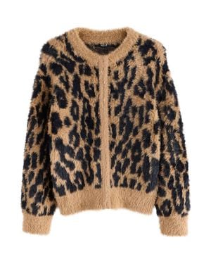 Next Fluffy Print Cardigan - Black