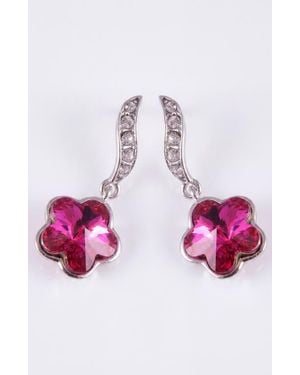 Modenaire Crystal Flower Drop Earrings - Pink