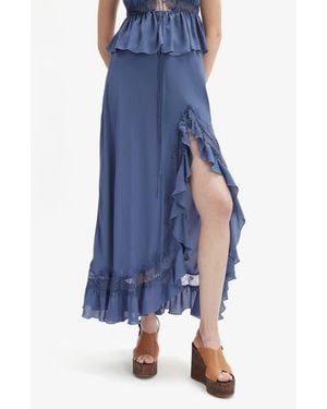 Bardot Amari Lace & Ruffle Maxi Skirt - Blue
