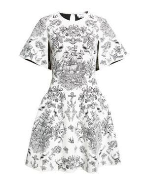 McQueen Sailor Tattoo Jacquard Cape Sleeve Fit & Flare Sweater Dress - White