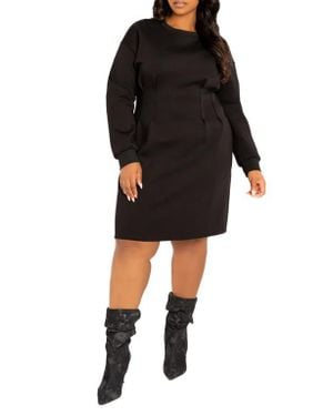 Buxom Couture Long Sleeve Jersey Sweatshirt Dress - Black