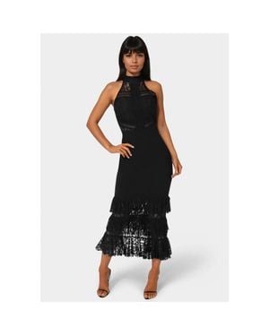 Bebe Halter Tiered Lace Midi Dress - Black