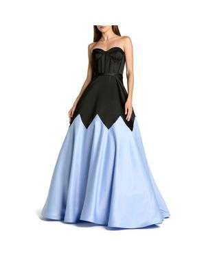 Mac Duggal Corset Strapless Sweetheart Colorblock Satin Ball Gown - Blue