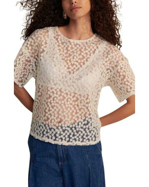 Next Floral Mesh Boxy Top - White