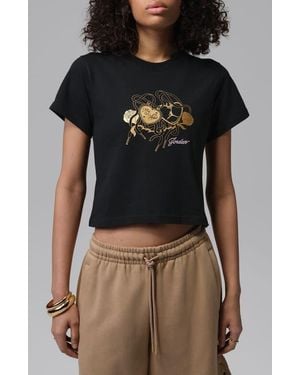Nike Metallic Logo Graphic Shrunken Cotton T-Shirt - Brown