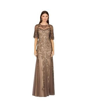 LARA New York Short Sleeve Sheath Beaded Gown - Brown