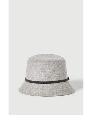 Brunello Cucinelli Virgin Wool And Cashmere Flannel Bucket Hat With Shiny Band - Gray