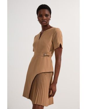 Karen Millen Military Pleat Mini Dress - Natural