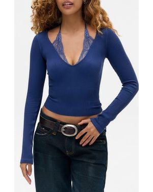 BDG Seeing Double Layered Look Rib Knit Top - Blue