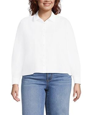 Lands' End Plus Size No Iron Boxy Cropped Shirt - White