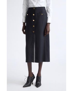 Thom Browne Button Front Wool Midi Skirt - Black