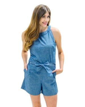 Hope & Henry Organic Chambray Halter Romper - Blue