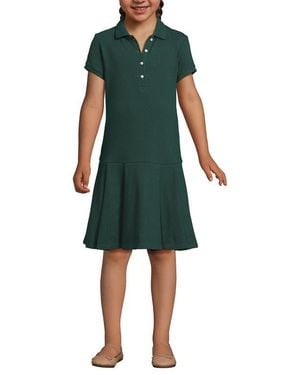 Lands' End School Uniform Girls Short Sleeve Mesh Pleated Polo Dress - Green