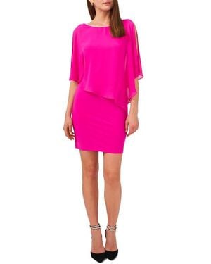 Chaus Rhinestone Trim Cape Overlay Dress - Pink