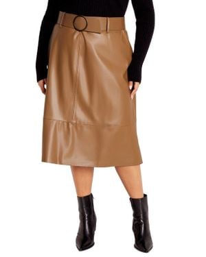 City Chic Untamed Belted Faux Leather Skirt - Brown