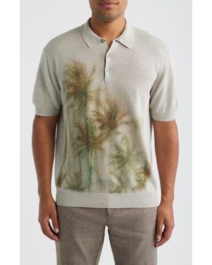 Bugatchi Palm Tree Graphic Linen & Cotton Polo Sweater - Multicolor