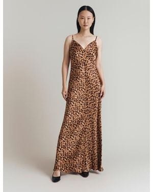 Ghost Eden Leopard Satin Maxi Slip Dress - Brown