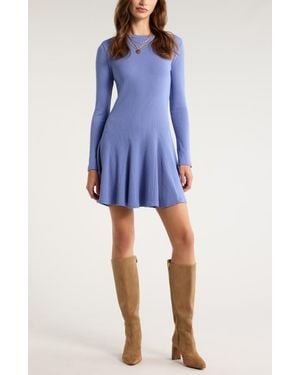 Treasure & Bond Long Sleeve Fit & Flare Minidress - Blue