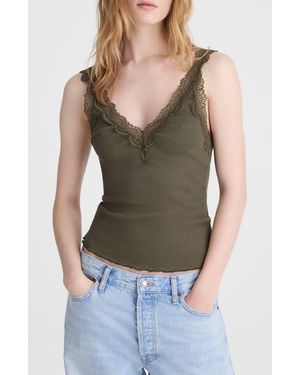 Madewell V-Neck Lace Cotton Blend Tank - Green