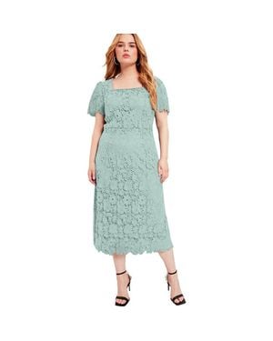 June + Vie Square-Neck Lace Midi Dress - Blue