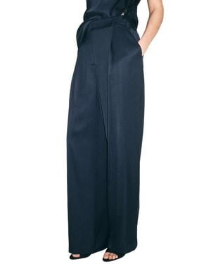 Mango Straight Leg Satin Pants - Blue