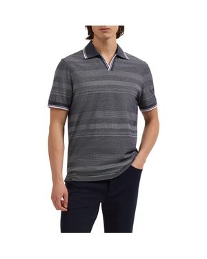 Bugatchi Textured Stripe Johnny Collar Polo - Gray
