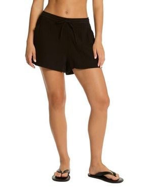 Sea Level Sunset Beach Cotton Gauze Cover-Up Shorts - Black