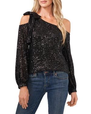 Cece One-Shoulder Sequin Top - Black