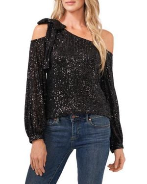 Cece One-Shoulder Sequin Top - Black