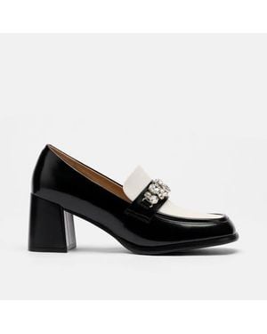 MARC NOLAN Margot Leather Penny Loafer Block Pumps - Black