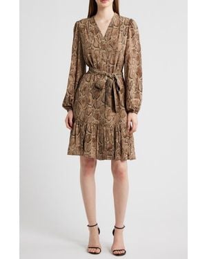 Kobi Halperin Samara Snakeskin Print Tie Waist Shirtdress - Natural