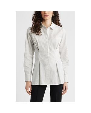 Nordstrom Stripe Pleat Waist Button-Up Shirt - Gray