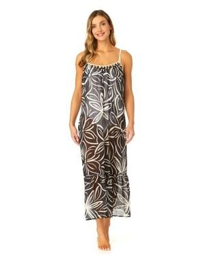 Anne Cole Adjustable Maxi Dress With Seashell Trim Cover Up - Multicolor