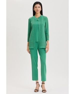 Ming Wang Heritage Burnout Medallion Knit Jacket - Green