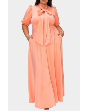 L I V D Farrah Donna Tie Neck Maxi Dress - Orange