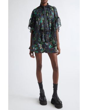 Sacai Floral Print Satin Shorts - Green