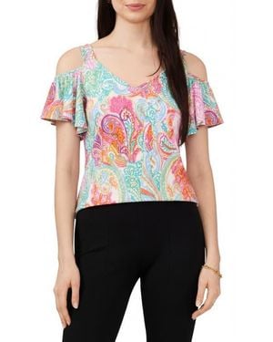 Chaus Print Cold Shoulder Top - Red