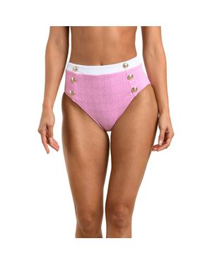 L'Agence Vanessa Colorblock High Waist Bikini Bottoms - Pink